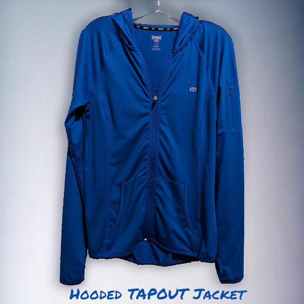 Zip Up TAPOUT Logo Hooded Track Jacket Zipper Sleeve Pocket Workout Men's Large